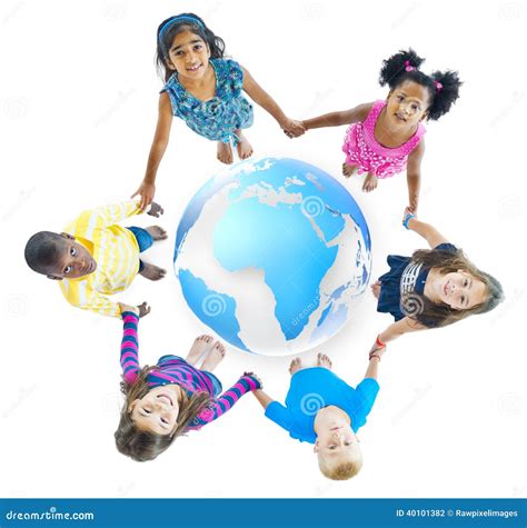 Multi-Ethnic Children Holding Hands Around Globe Stock Photo - Image of girls, globe: 40101382