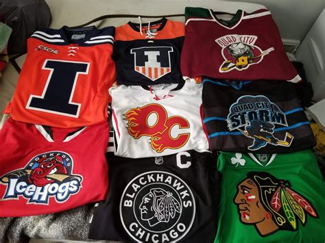 With my Illinois jersey arriving I thought I'd get them all together today : hockeyjerseys