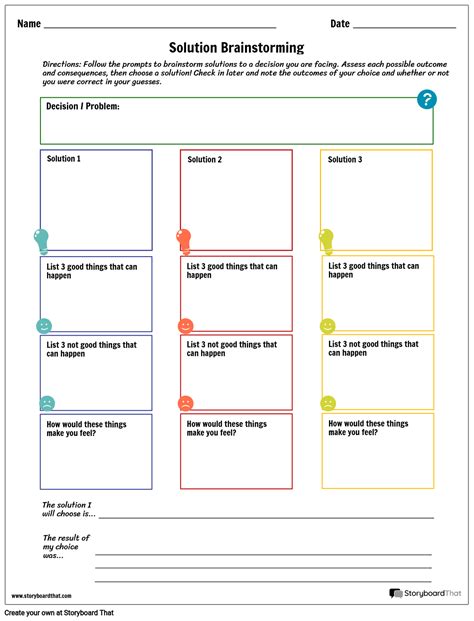 Brainstorming Solutions Worksheet Template Storyboard