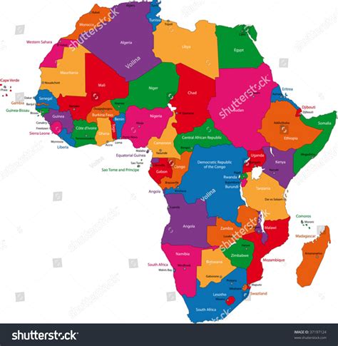 Stock vektor „Colorful Africa Map Countries Capital Cities“ (bez autorských poplatků) 37197124 ...