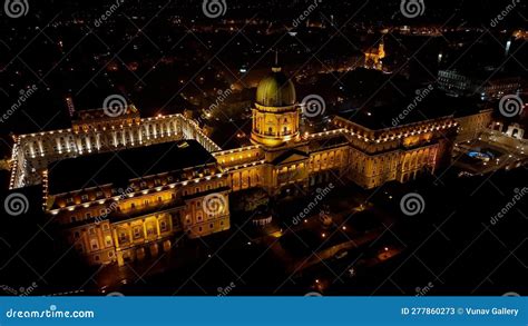 Aerial Night View of Buda Castle Royal Palace in Budapest, Hungary ...