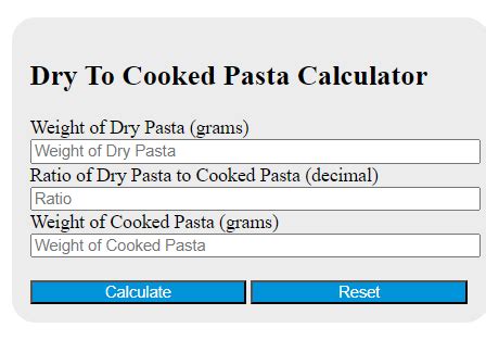 Dry To Cooked Pasta Calculator - Calculator Academy