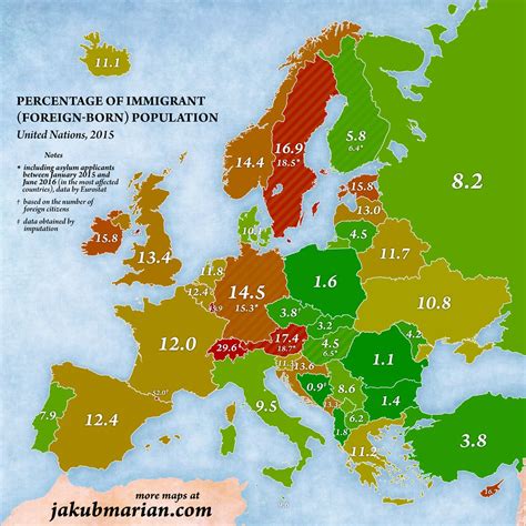 Percentage of immigrant (foreign-born) population... : r/MapPorn