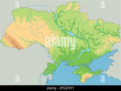 High detailed Ukraine physical map with labeling Stock Vector Image ...