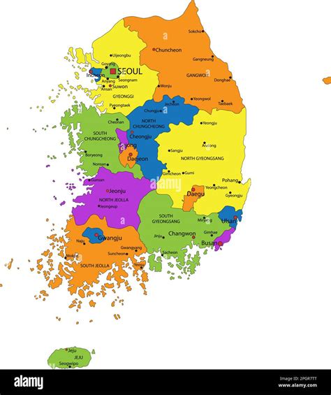 Colorful South Korea political map with clearly labeled, separated ...