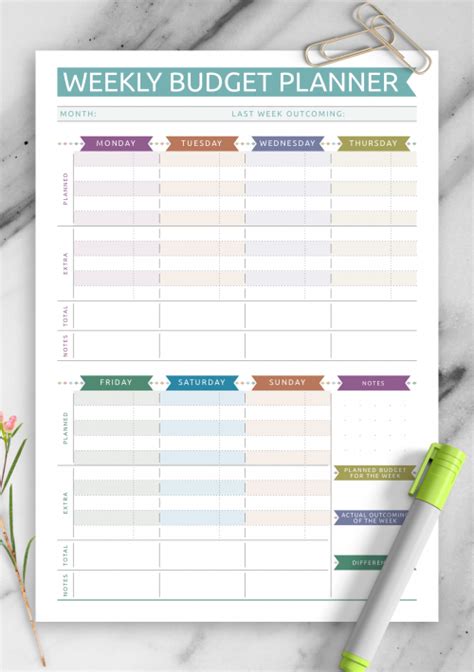 Weekly Budget Planner Templates - Download PDF