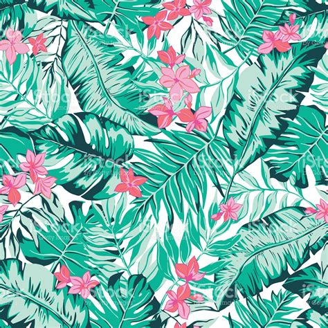 vector seamless bright green tropical pattern with leaves, flowers royalty-free stock vector art ...