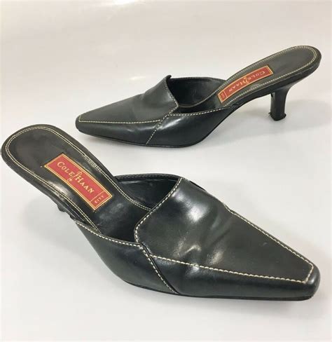 Cole Haan City Womens 8B Black Leather Slides Mules 2.5" Kitten Heels Shoes #ColeHaan #Mule # ...