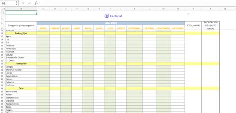 Formato Control de los Gastos 2020 en Excel - Factorial