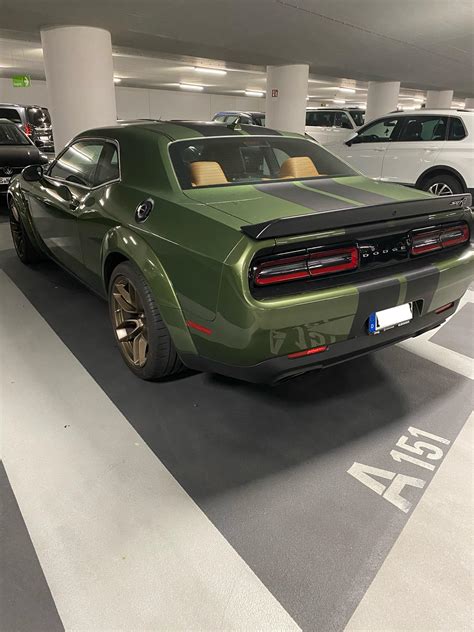 Saw this beast yesterday. F8 Green Dodge Challenger Hellcat Widebody with gold rims, carbon ...