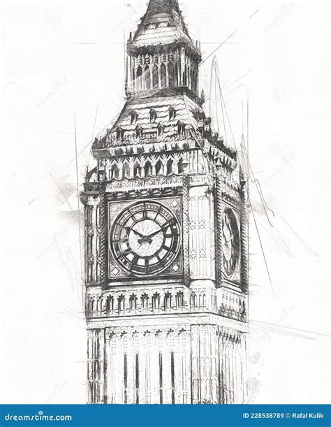 London Big Ben Art Drawing Sketch Illustration Fun Design Vintage Retro ...