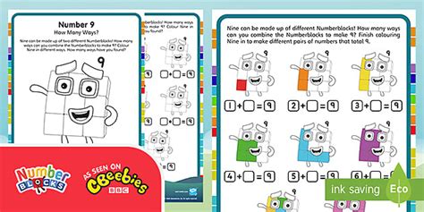 👉 Numberblocks: Number Nine How Many Ways? Worksheet