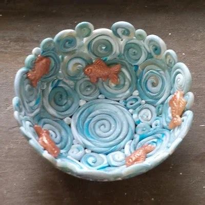 Polymer Clay Coil Bowl with Tiny Goldfish – Polymer Clay