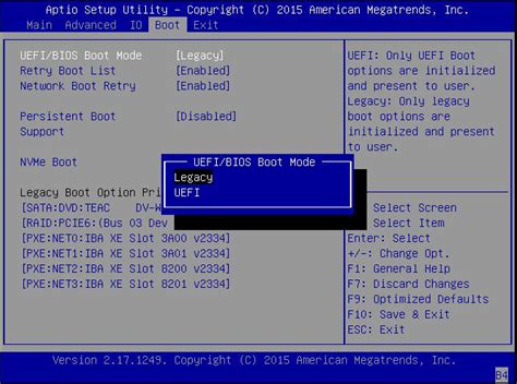 Select Legacy BIOS or UEFI BIOS Boot Mode - Oracle® Server X6-2L Service Manual