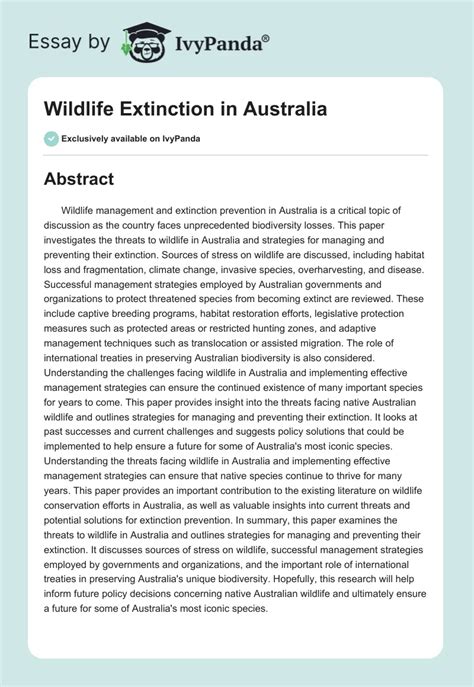 Wildlife Extinction in Australia - 2902 Words | Essay Example