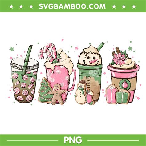 Pink Christmas Coffee Latte PNG, Pink Drink Christmas