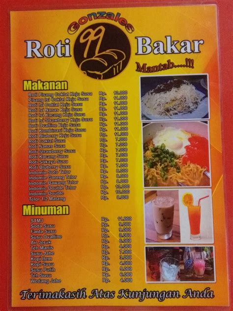 Menu at ROTI BAKAR 99 MANTAP cafe, Tangerang, Jl. Karet Raya