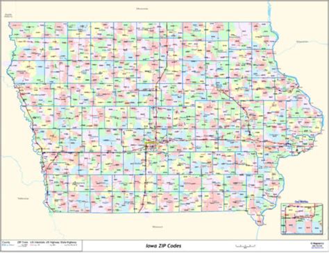 Iowa State Zipcode Laminated Wall Map | eBay