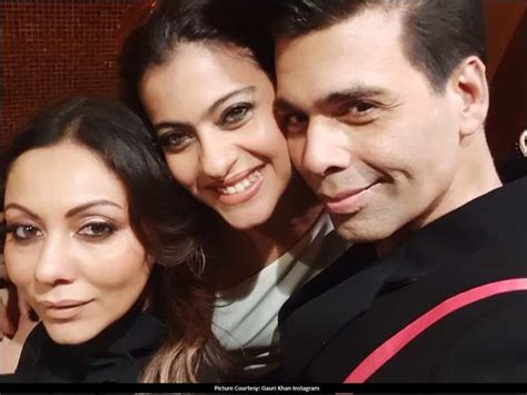 Gauri Khan, Karan Johar and Kajol pose for a happy picture last night ...