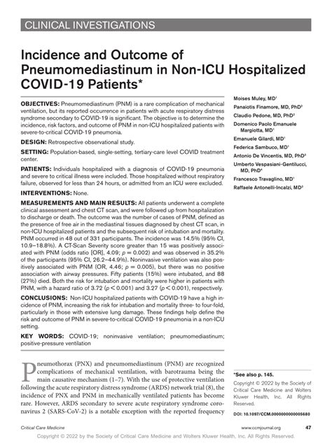 (PDF) Incidence and Outcome of Pneumomediastinum in Non-ICU Hospitalized COVID-19 Patients