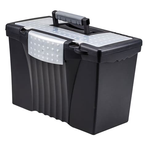 Storex 61510U01C Black Plastic Portable Letter / Legal File Storage Box with Organizer Lid - 14 ...