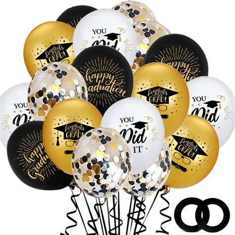 Buy Graduation Black Gold Confetti Balloons - 12 Inch Graduation Theme ...