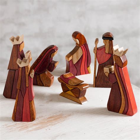 Wood Nativity Scene Set of 8 Pcs Handmade Peru - Gifts for Baby Jesus ...