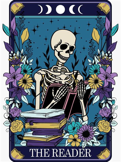 "Funny tarot card with skeleton - the Reader" Sticker for Sale by JuliaPop | Redbubble