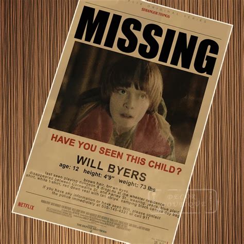 Missing Child Notice Stranger Things Retro Vintage Poster Canvas Painting DIY Wall Paper ...