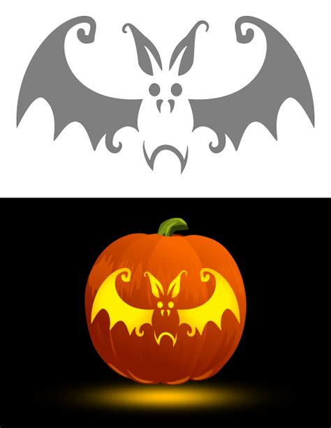 Printable Whimsical Bat Pumpkin Stencil