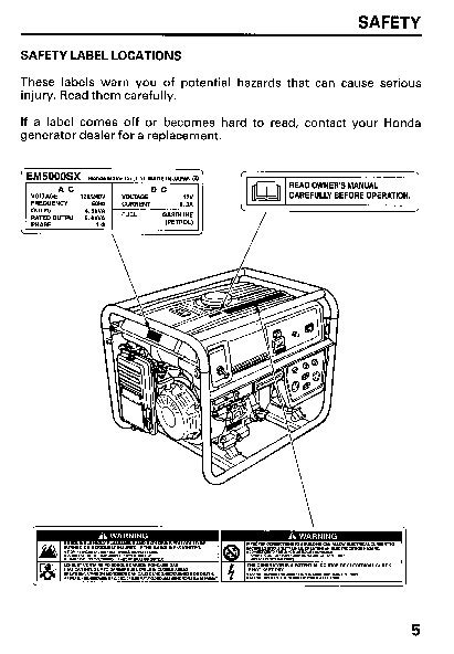 Honda Generator EM5000SX Owners Manual