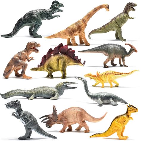 Prextex Realistic Looking 10" Dinosaurs Pack of 12 Large Plastic Assorted Dinosaur Figures ...