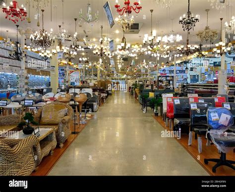 The Global House Hardware store in Thailand with a lot of Chandelier background Pranburi ...