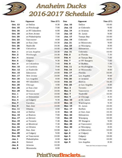 Anaheim Ducks Schedule 2022 23 Printable - Printable Schedule