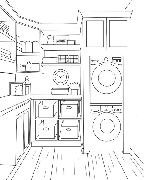 Laundry Room Drawing-Sketch | Imagenes bonitas para colorear, Dibujo de casa, Hojas para colorear