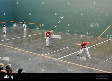 Pelotaris (pelota players) playing in pelota court. Legazpi Stock Photo ...