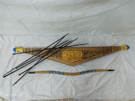 Reproduction of Tutankhamun's archery set, including hand painted and hand carved quiver, arrows ...