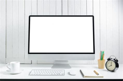 Workplace Surface with Blank White Screen Modern Desktop Computer