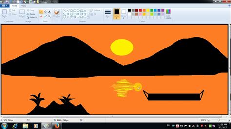 Beach Sunset Ms Paint Drawing - pic-resources