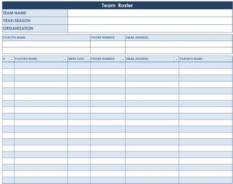 Team Roster Template | Roster Template