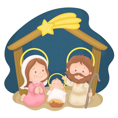 escena de la noche de navidad con el niño jesús, maría y josé 4372310 Vector en Vecteezy