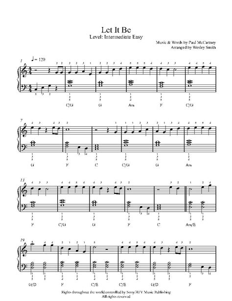 Let It Be by The Beatles Piano Sheet Music | Intermediate Level | Piano ...