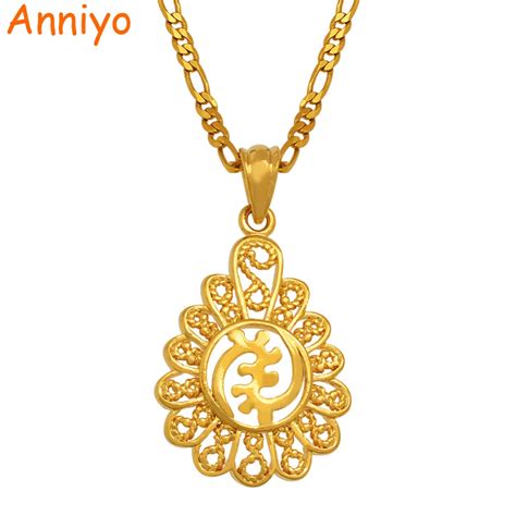 Anniyo African Adinkra Gye Nyame,Ethnic Jewelry Ghanaian Gift,gold color ghana pendant necklaces ...