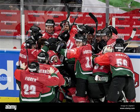 Frolunda players celebrate the winning 4-3 goal during the Champions ...