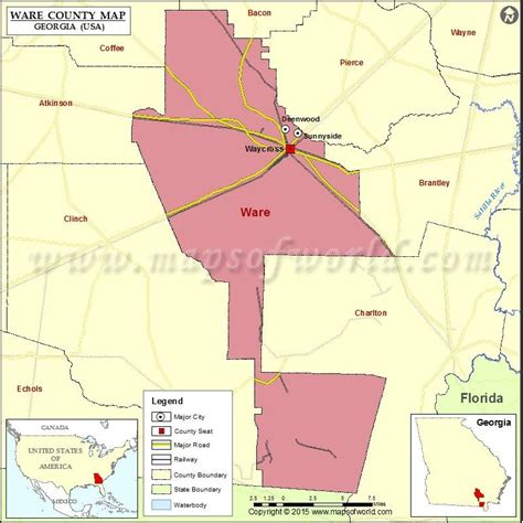 Ware County Georgia Map | County Boundaries, Cities, and Landmarks