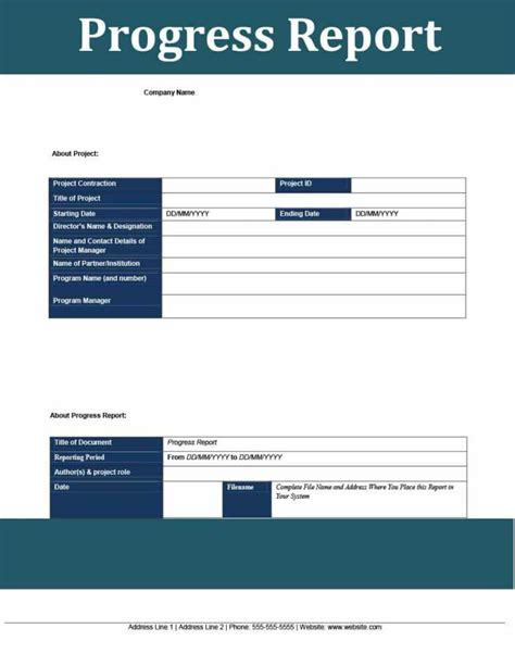 Company Progress Report Template