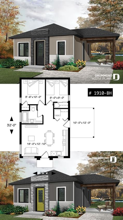 Small affordable modern 2 bedroom home plan, open kitchen and family ...