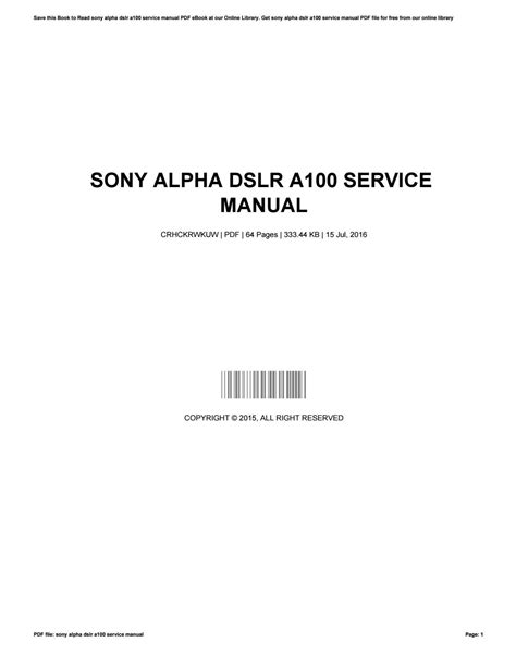 Sony alpha dslr a100 service manual by rkomo47 - Issuu