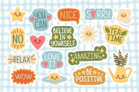 Premium Vector | Doodle Flat Clipart. Cute motivational stickers. All Objects Are Repainted.