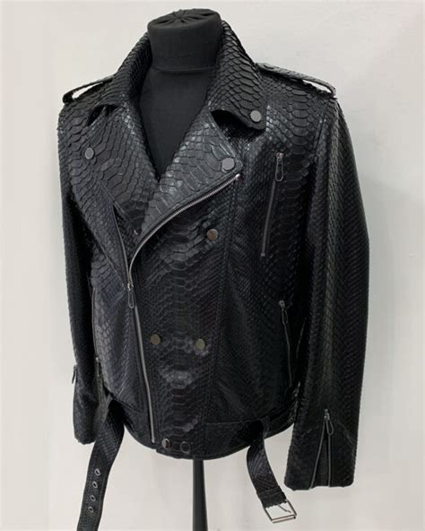 Black Python Leather Biker Jacket - Leather Guys: Luxury Leather Jackets